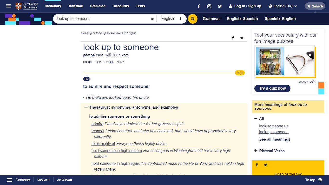 Meaning of look up to someone in English - Cambridge University Press ...